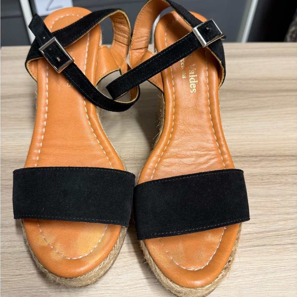 Ethan Valdes Barcelona Laguna Elegant Black Woven Wedge Heel Espadrille Sandals - Picture 2 of 7